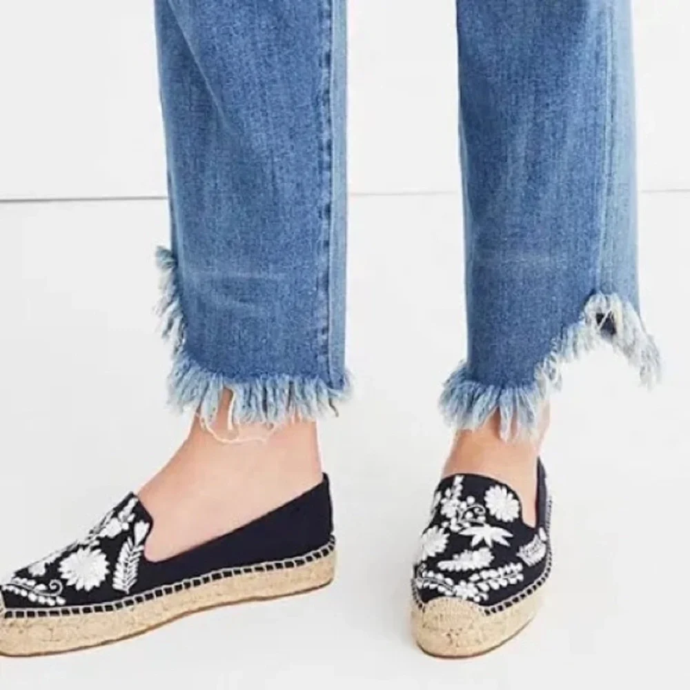 Nordstrom Embroidered Navy Espadrille Slip-Ons